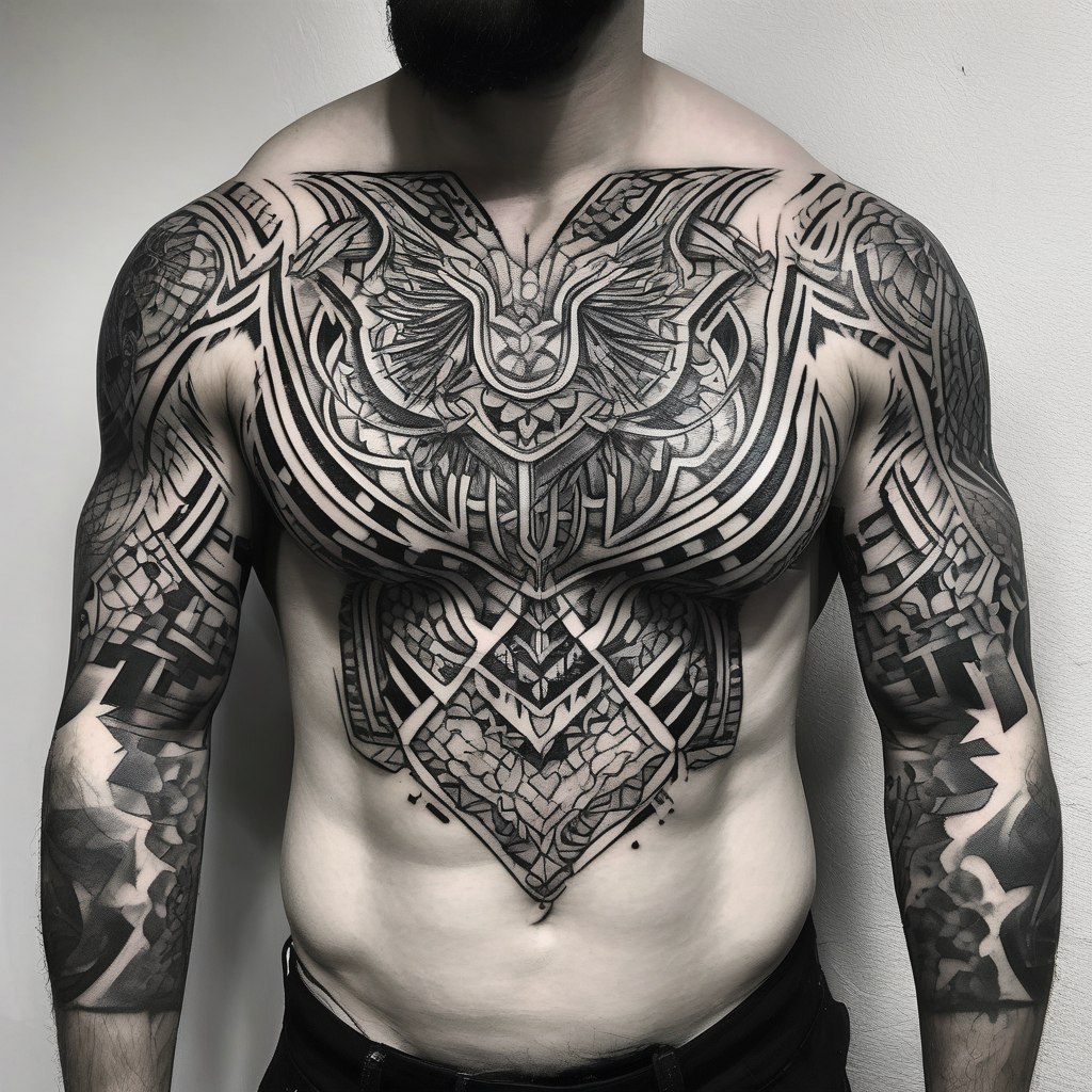 shoulder tattoo for men christian-for-men(AIが生成したブラックワークスタイルのタトゥーデザイン)