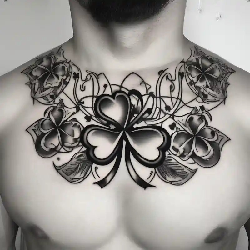 old school style Mens Tattoo Ideas in 2025 & free generation about mens chest tattoo with four 4 leaf clovers on the collar bone christian-for-men and mens chest tattoo with four 4 leaf clovers on the collar bone christian-for-men