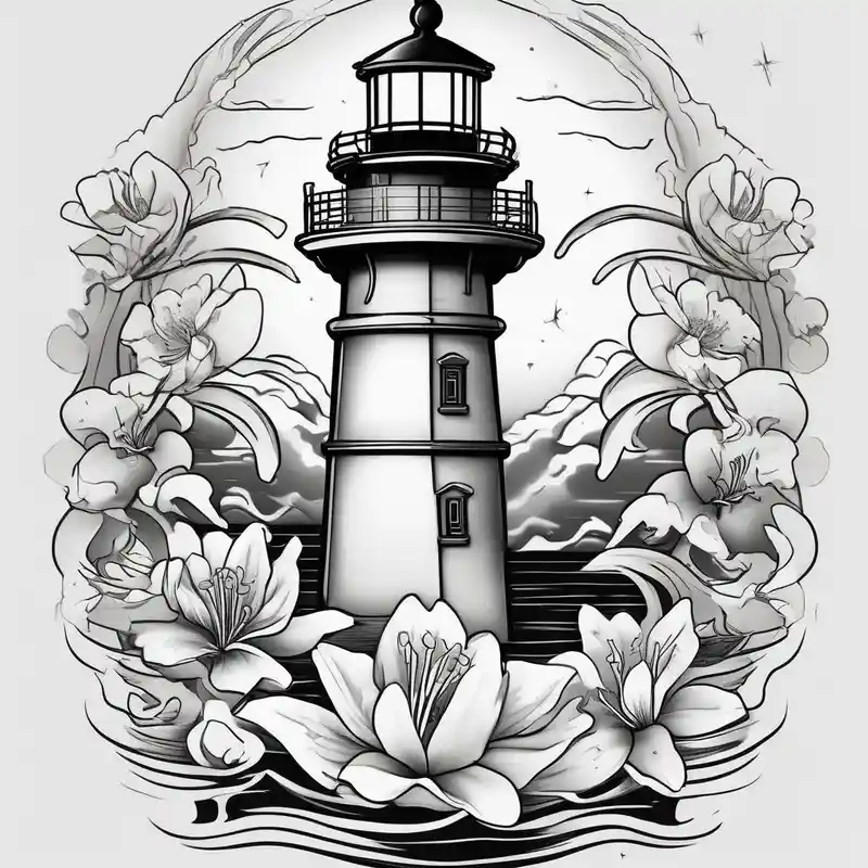A light house with a lily flower in the bottom and christian imagery would be nice and the flowers should be a bit subtle as