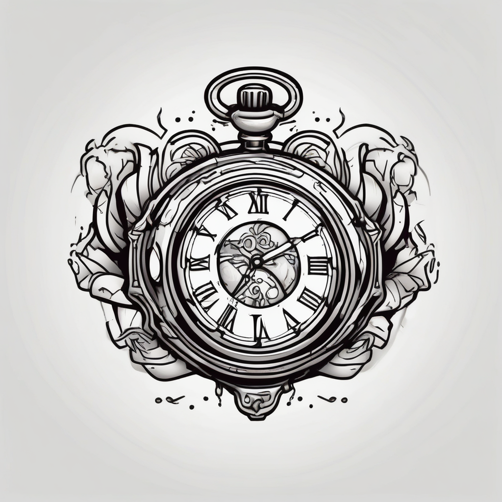 pocket watch tattoo drawing for men christian-for-men(AIが生成したカートゥーンスタイルのタトゥーデザイン)