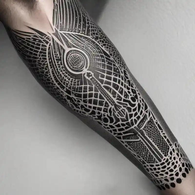 Leg armor men tattoo – Dotwork, Couleurs vives