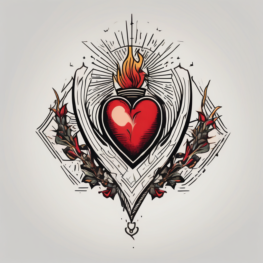 sacred heart vintage traditional tattoo simple sketch old school bold colors with banner christian christian-for-men(AIが生成したミニマルスタイルのタトゥーデザイン)