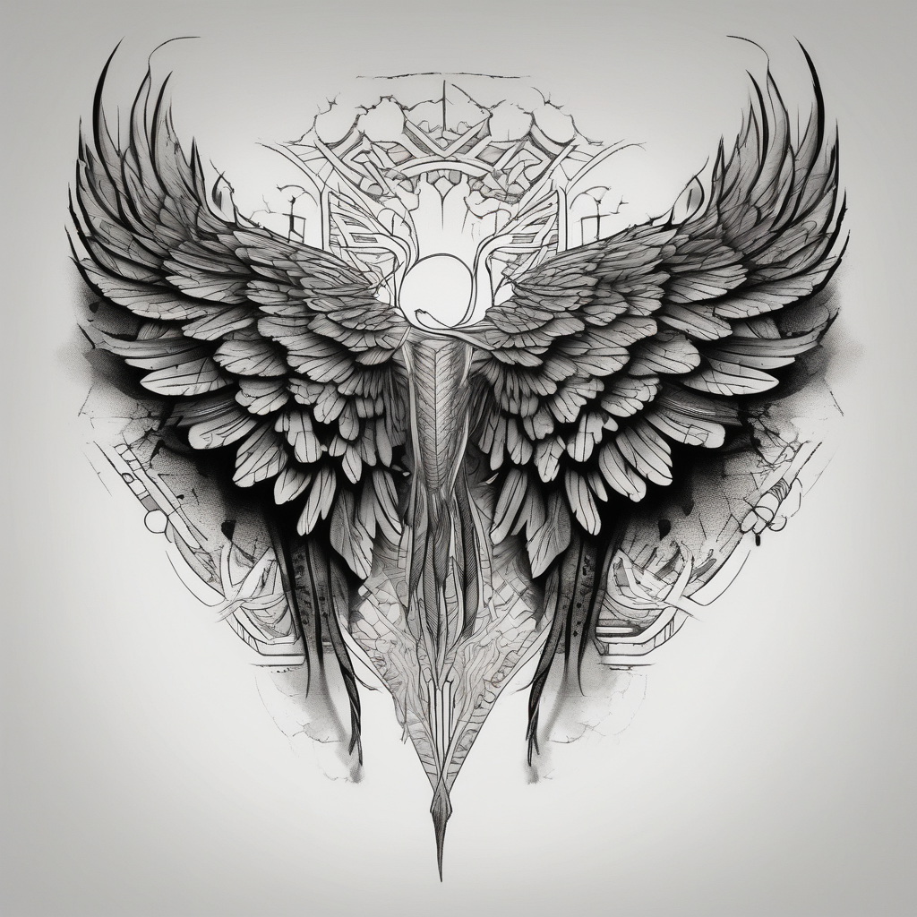 wings tattoo in leg for men christian-for-men, design de tatouage Blackwork généré par IA