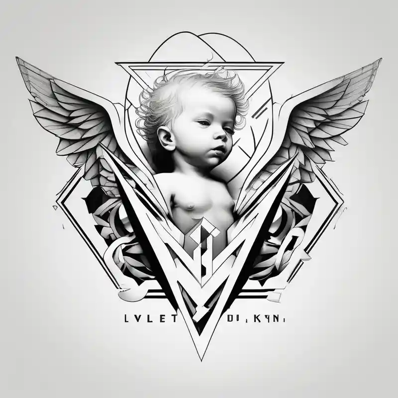 geometric style Mens Tattoo Ideas in 2025 & free generation about A baby angel with the letters Lev Livet Mens du kan christian-for-men and A baby angel with the letters Lev Livet Mens du kan christian-for-men