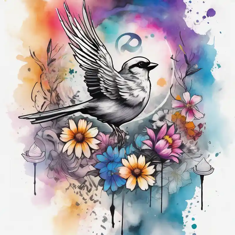 watercolor style Mens Tattoo Ideas in 2025 & free generation about mens neck sleeve sparrow and om symbol