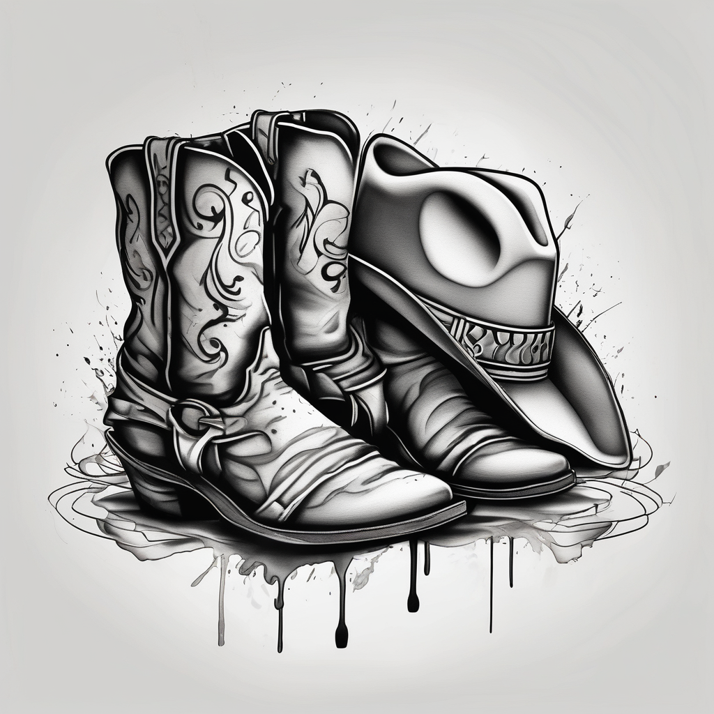 A pair of mens boots, a pair of womens sandals and a cowboyhat on the Beach. Keep it simple christian-for-men(AIが生成した水彩スタイルのタトゥーデザイン)