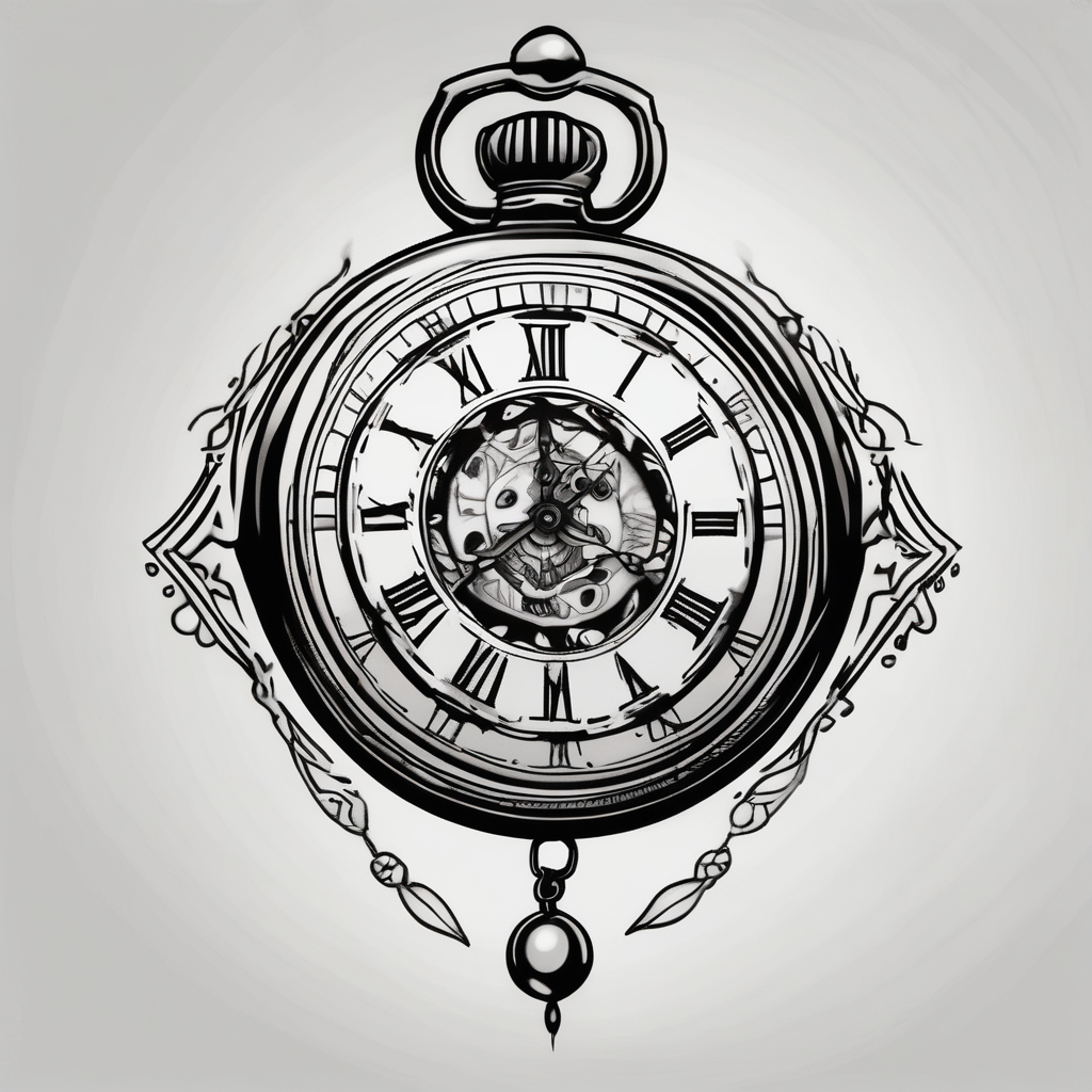 simple pocket watch tattoo drawing for men christian-for-men, AI-generated Black and White tattoo design