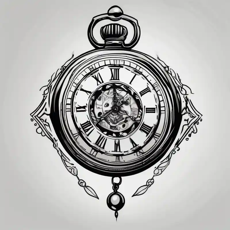 simple pocket watch tattoo drawing for men – Black and White, Black and white