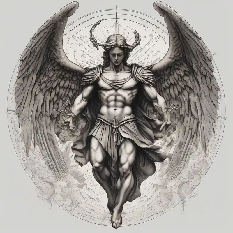 christian religion incorporating aint michael slaying Lucifer – Dotwork, Black and white