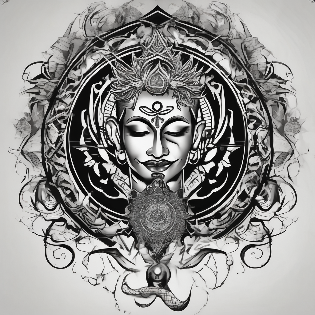 mens throat tattoo with sunrays and om on neck christian-for-men(AIが生成した白黒スタイルのタトゥーデザイン)