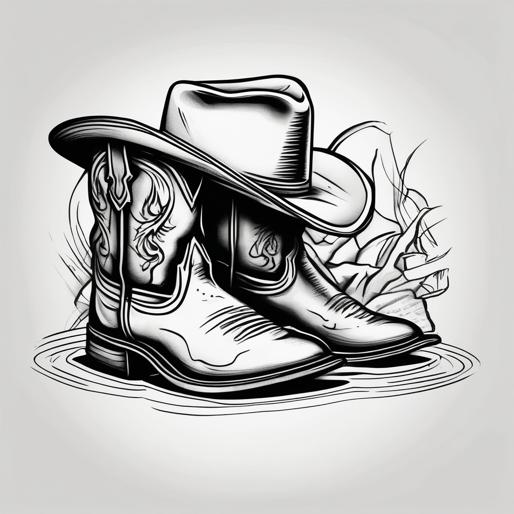 A pair of mens boots, a pair of flip flops and a cowboyhat on the Beach. Keep it simple christian-for-men(AIが生成したスケッチスタイルのタトゥーデザイン)