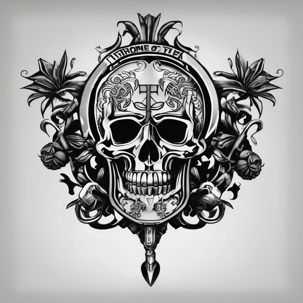 Chrome hearts logo mixed with Australian export chrome brand spray paint can, diseño de tatuaje Blackwork generado con IA