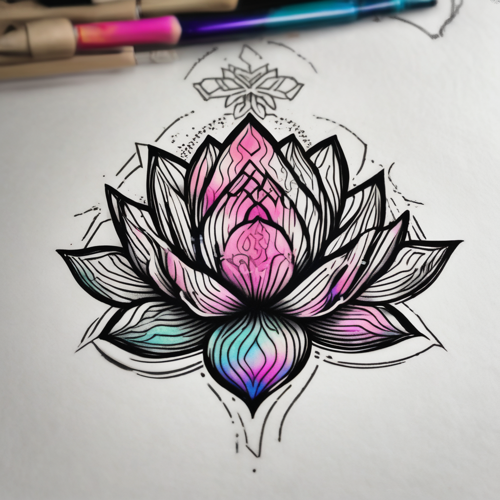 small colorful celestial with lotus flower, AI-generated Blackwork tattoo design