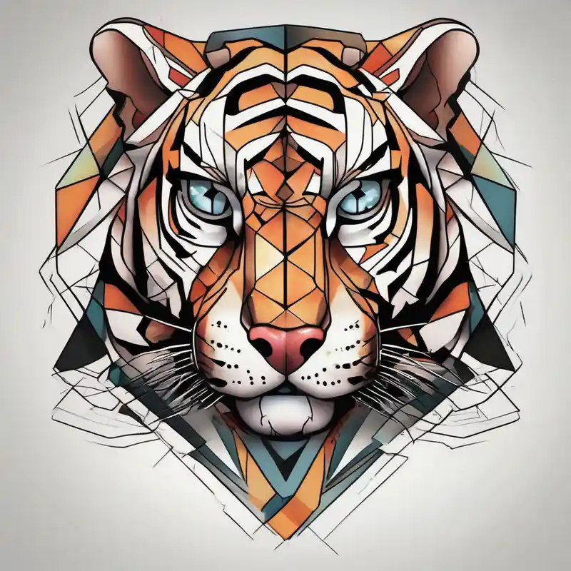 a full color cubist tiger tattoo illustrated in polyc tattoo artist style