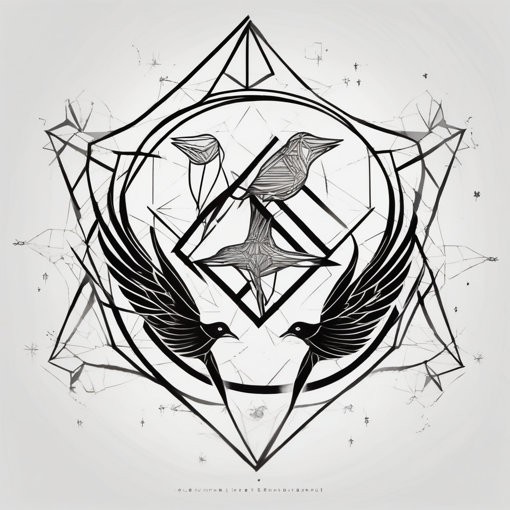 two birds sitting, stars and infinity theme couples tattoo couple-for-couples, AI-generated Geometric tattoo design