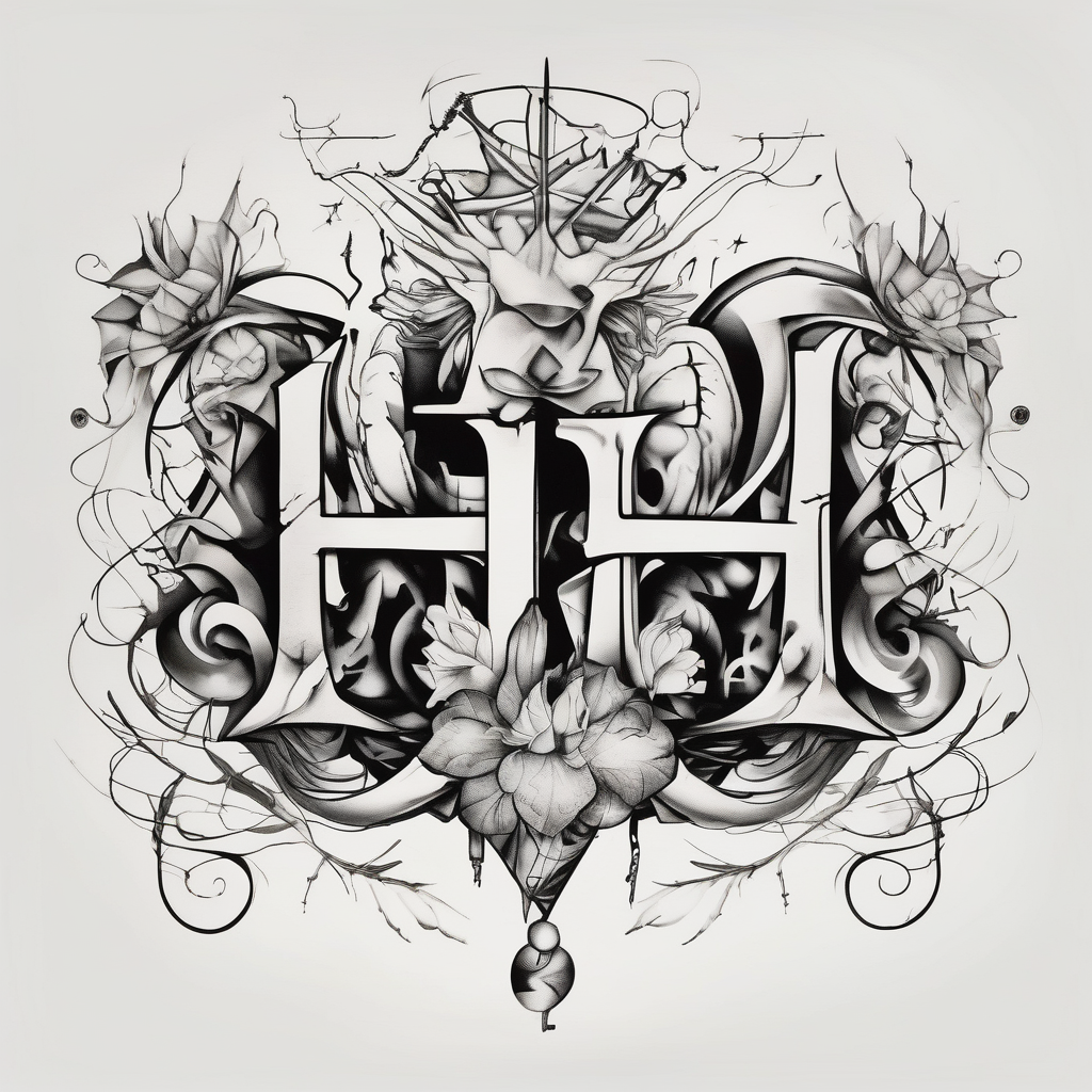 Lettering for acronym “HHH” which stands for happy helpful horny. Matching couple tattoos couple-for-couples, diseño de tatuaje Surrealista generado con IA