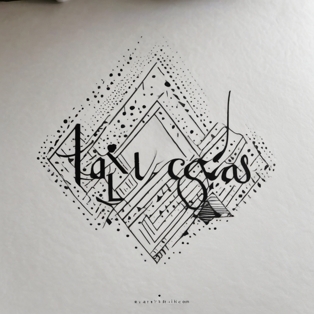 minimalist tattoo for couples (half mom and half dad), of our son's name "Lucas" couple-for-couples, design de tatouage Dotwork généré par IA