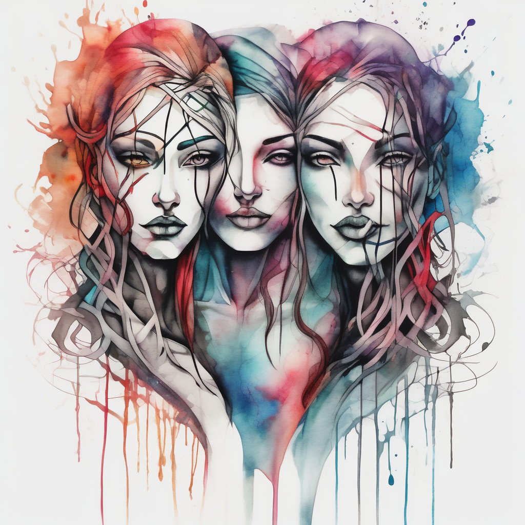 pair couple tattoo couple-for-couples, AI-generated Watercolor tattoo design
