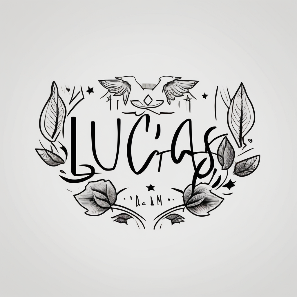 minimalist tattoo for couples (half mom and half dad), of our son's name "Lucas" couple-for-couples, AI-generated Old School tattoo design