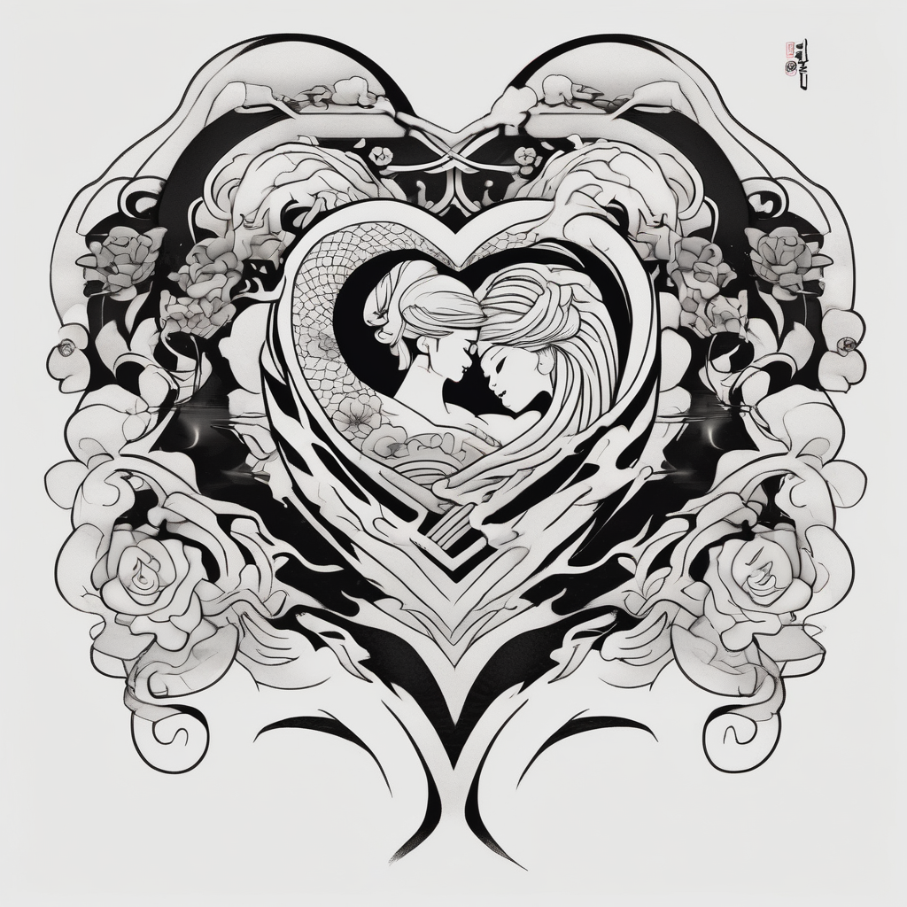 heart couple 21.06.23 couple-for-couples, diseño de tatuaje Japonés generado con IA