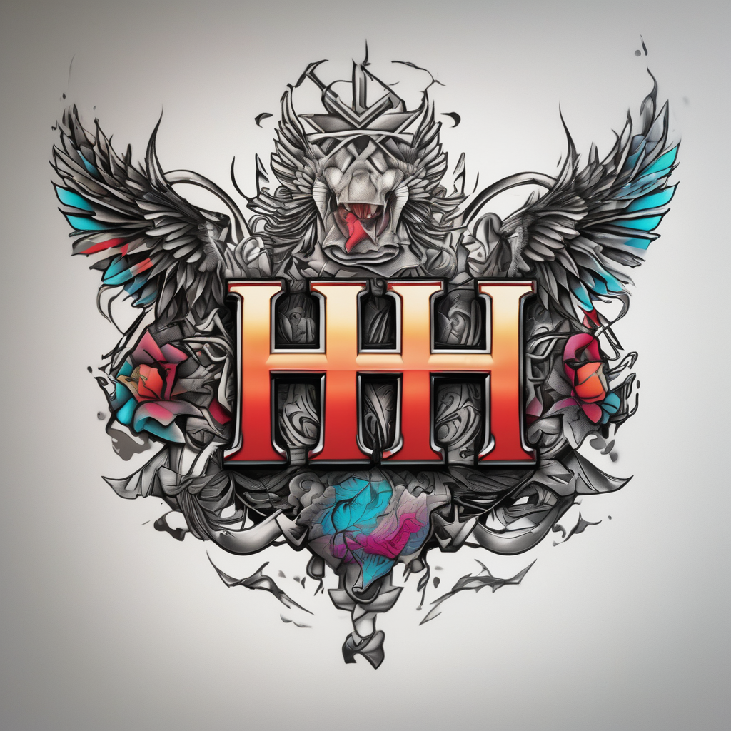 Lettering for acronym “HHH” which stands for happy helpful horny. Matching couple tattoos couple-for-couples, diseño de tatuaje Realista generado con IA