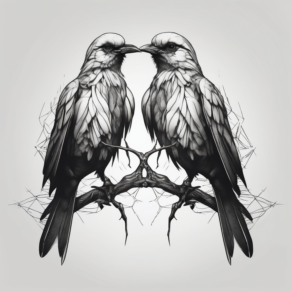 two birds sitting, stars and infinite theme couples tattoo couple-for-couples, diseño de tatuaje Realista generado con IA