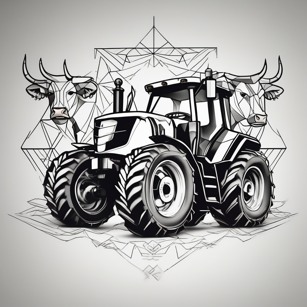 Cows, tractors, lawyer(AIが生成したジオメトリックスタイルのタトゥーデザイン)