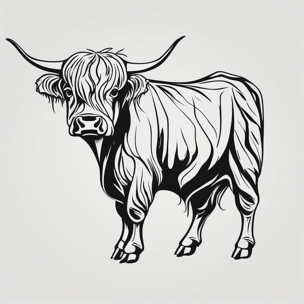 goofy highland cow standing on hind legs, design de tatouage Minimaliste généré par IA