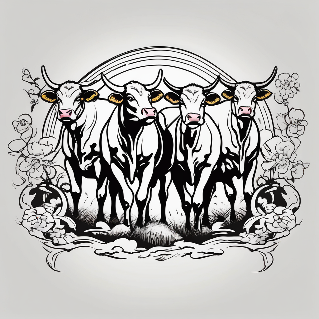 COWS IN FARM(AIが生成した和彫りスタイルのタトゥーデザイン)