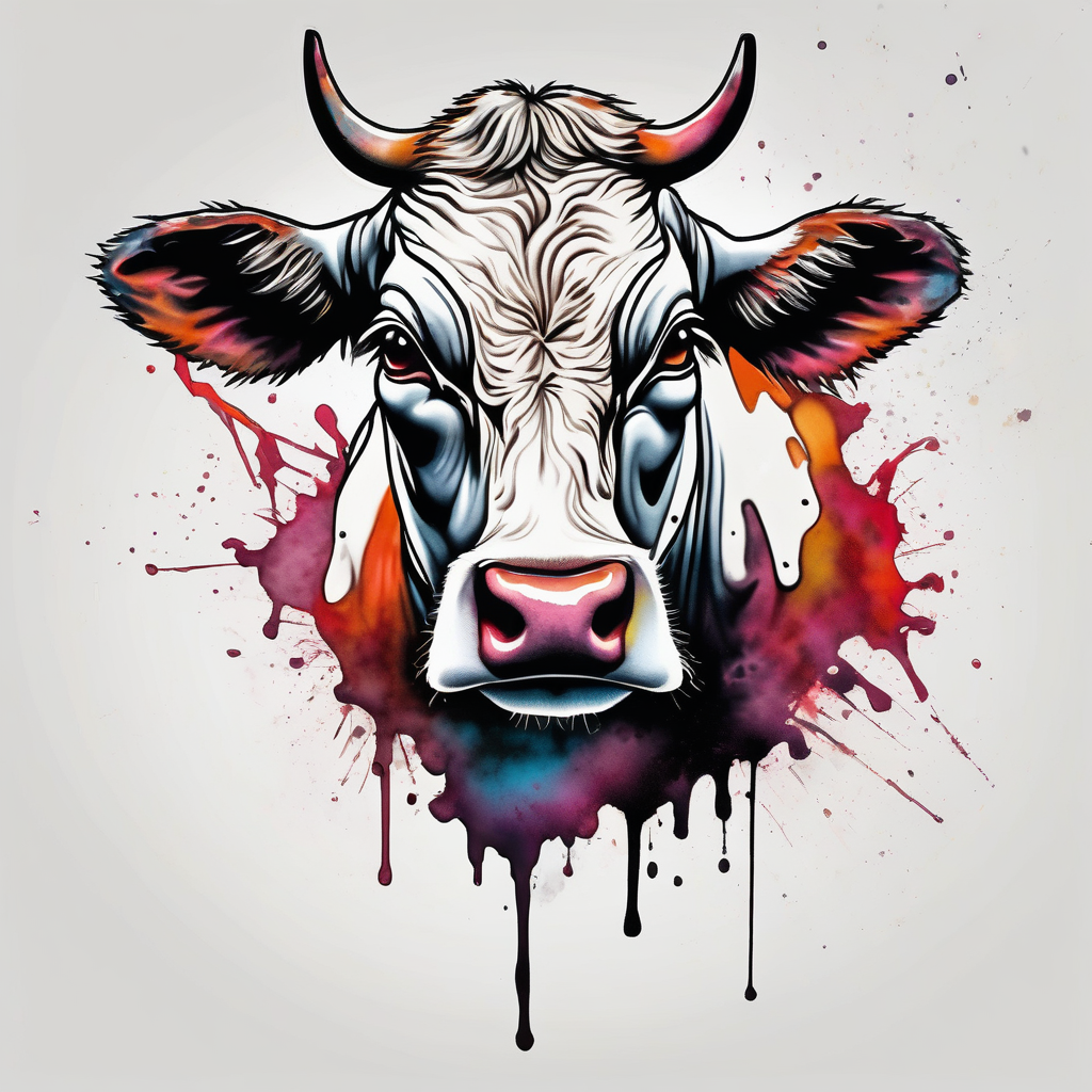 India cow(AIが生成した水彩スタイルのタトゥーデザイン)