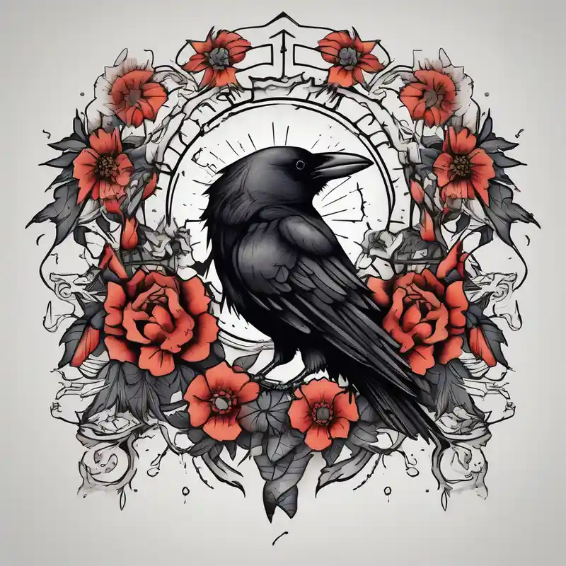crows with flowers – Old school, Blanco y negro