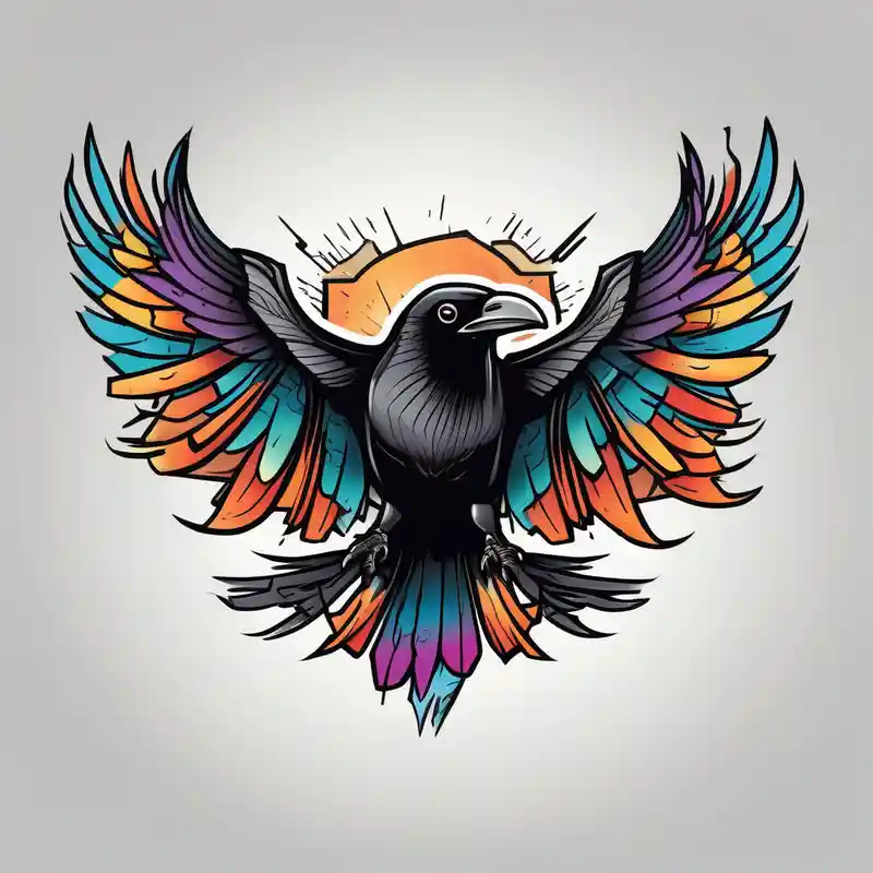 Crow flying facing front with wings wife open – Caricatura, Colores vivos