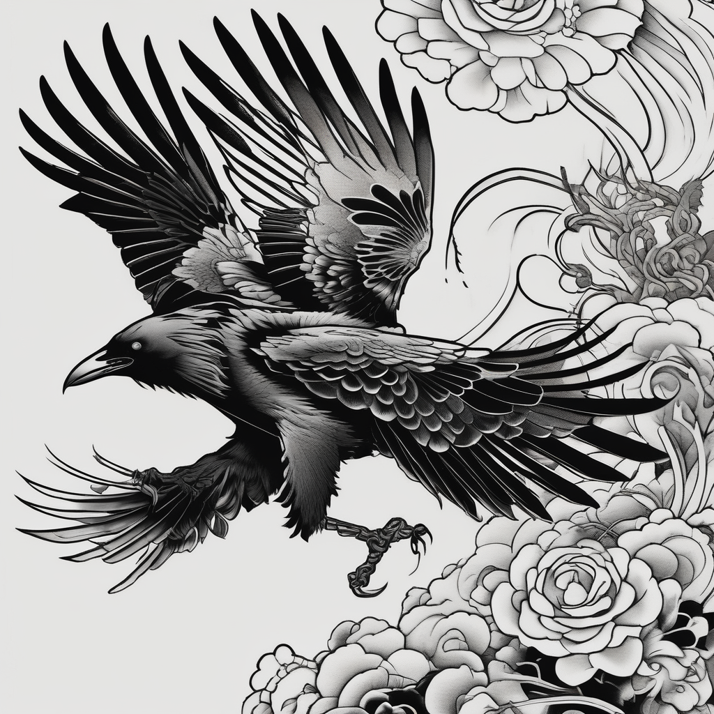 crow fighting eagle, AI-generated Japanese tattoo design