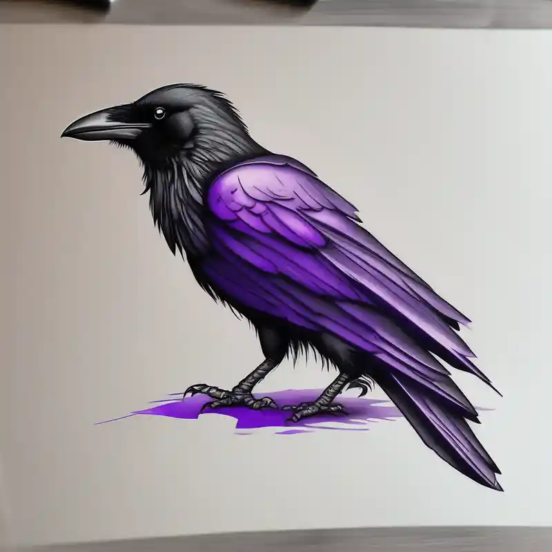 A crow tattoo that incorporates a strip/band of purple somewhere in the design to represent dealing with domestic abuse.