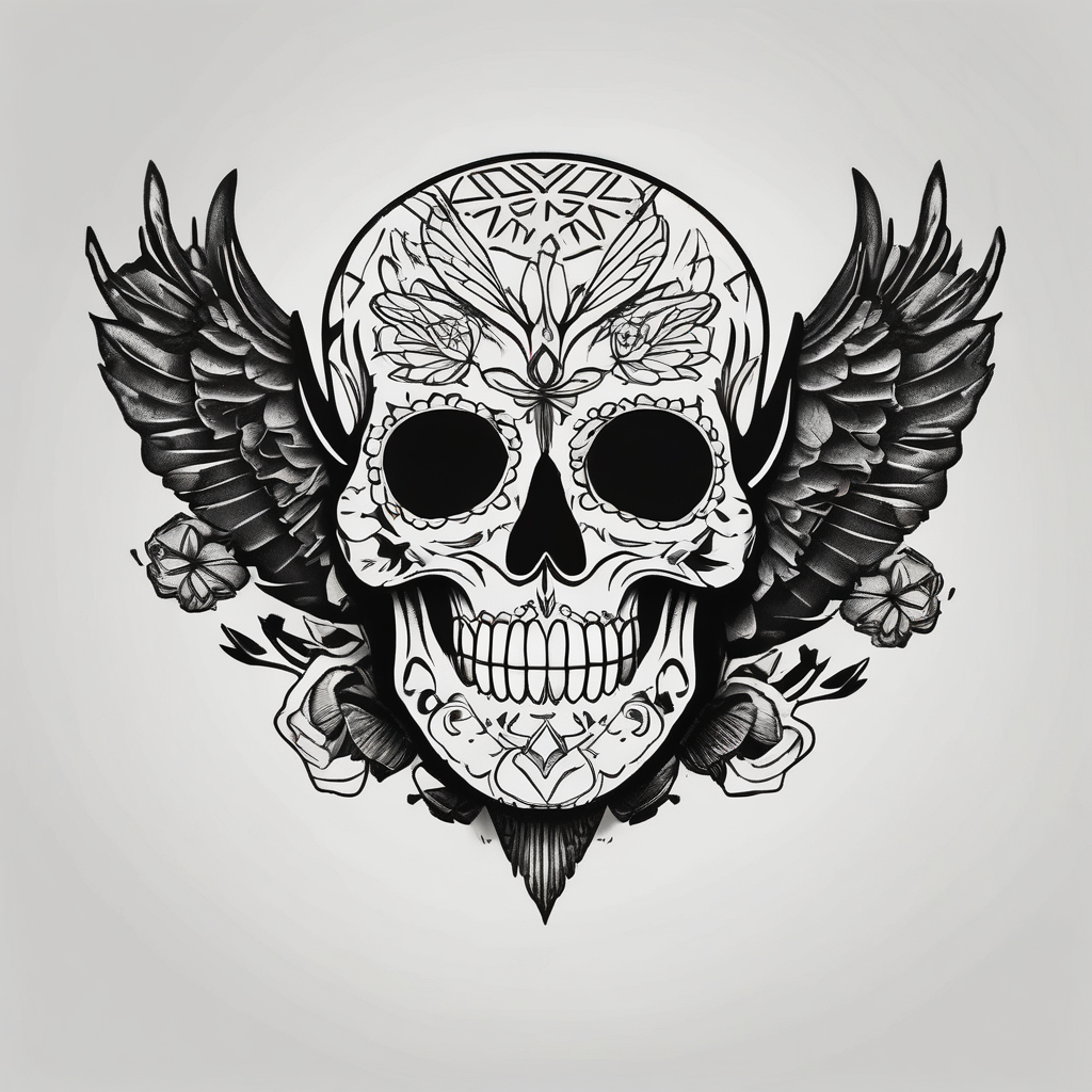 Half crow half dove sugar skull, diseño de tatuaje Minimalista generado con IA