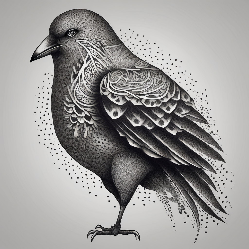 Half crow half dove, diseño de tatuaje Dotwork generado con IA