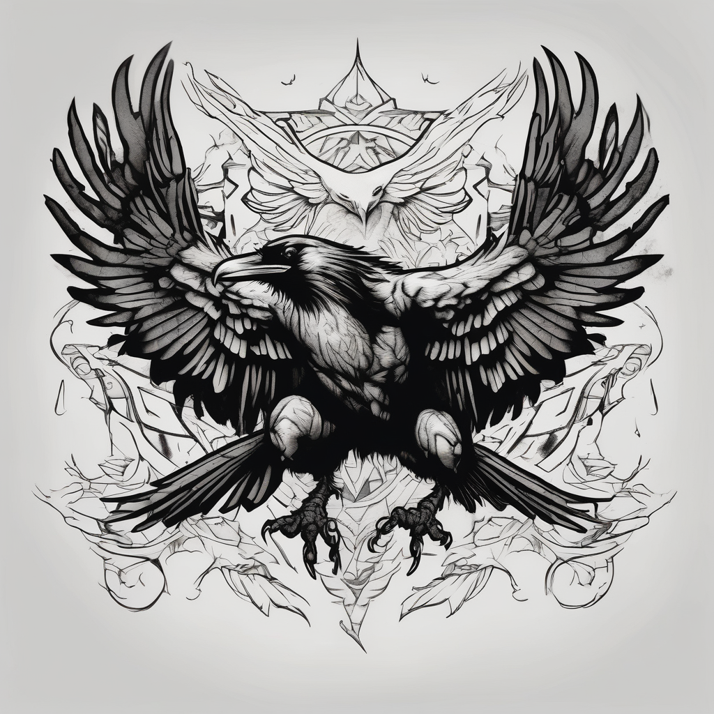 crow fighting eagle, AI-generated Sketch tattoo design