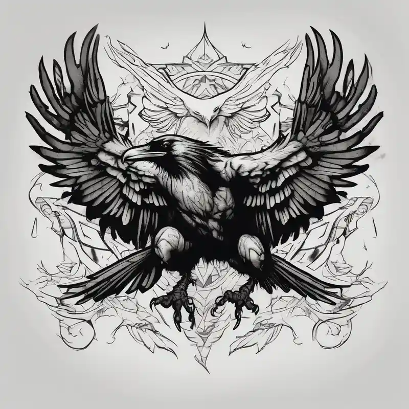 crow fighting eagle – Boceto, Blanco y negro