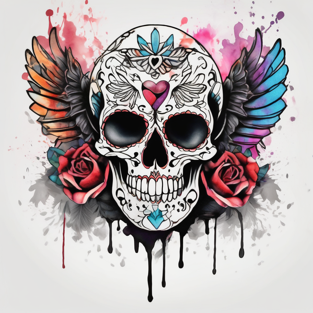 Half crow half dove sugar skull, diseño de tatuaje Acuarela generado con IA