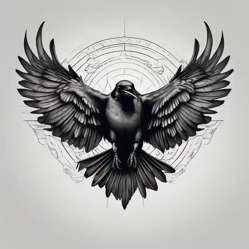 Crow flying facing front with wings wife open