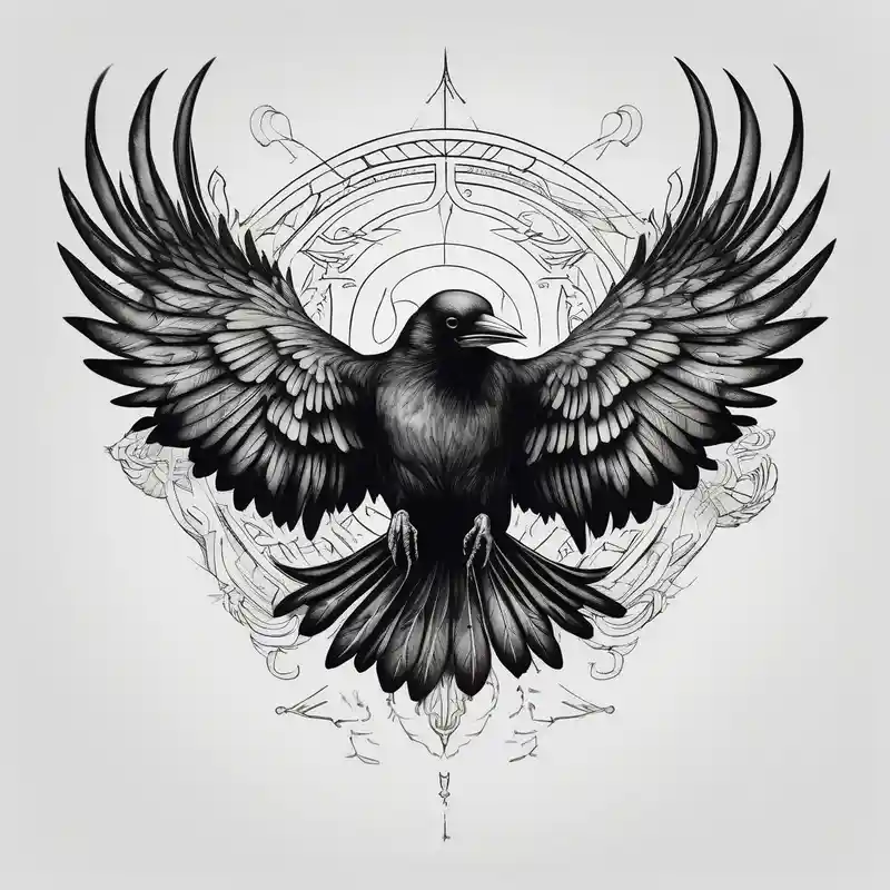 Crow flying staring facing front with wings wide open
