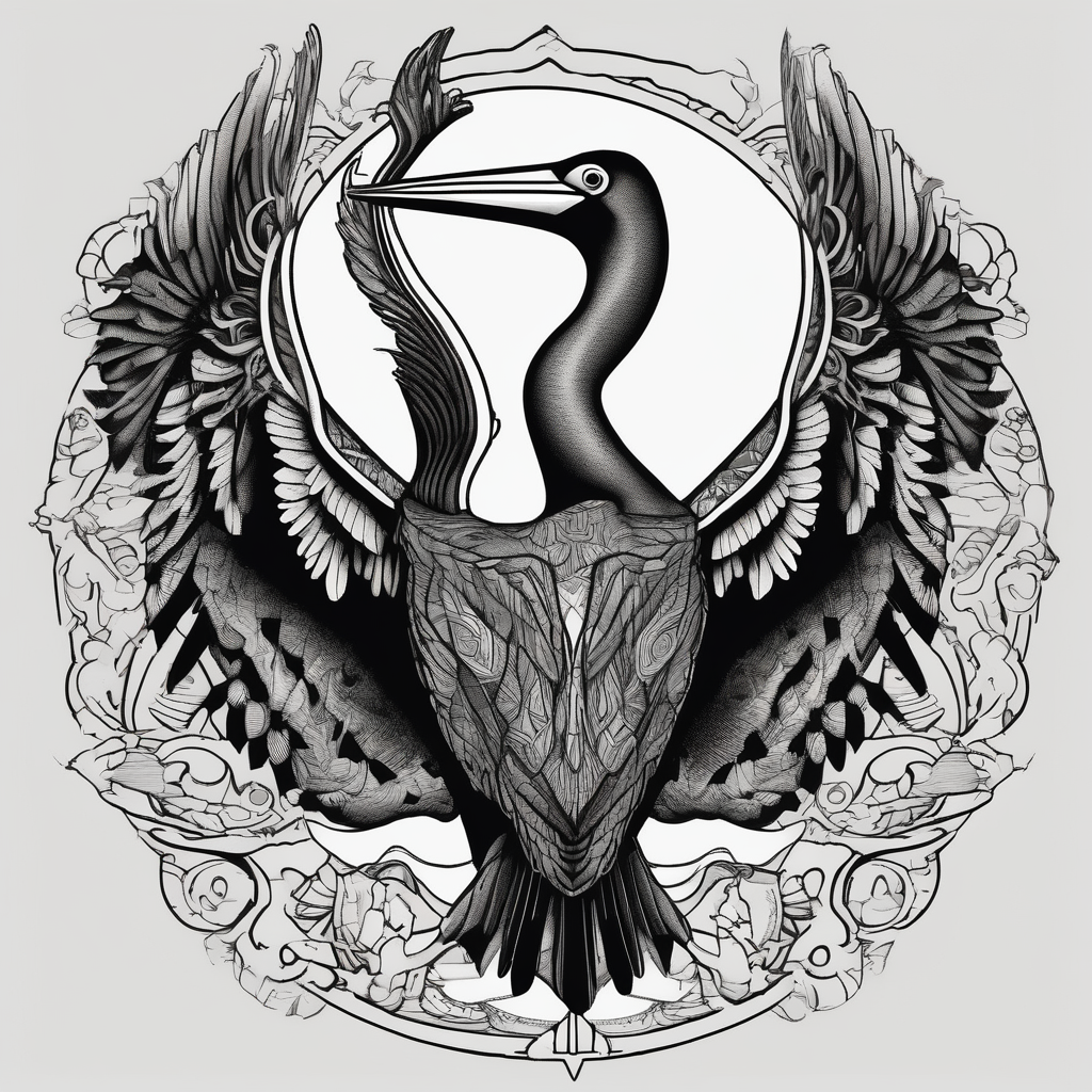 pelican crow, diseño de tatuaje Blackwork generado con IA