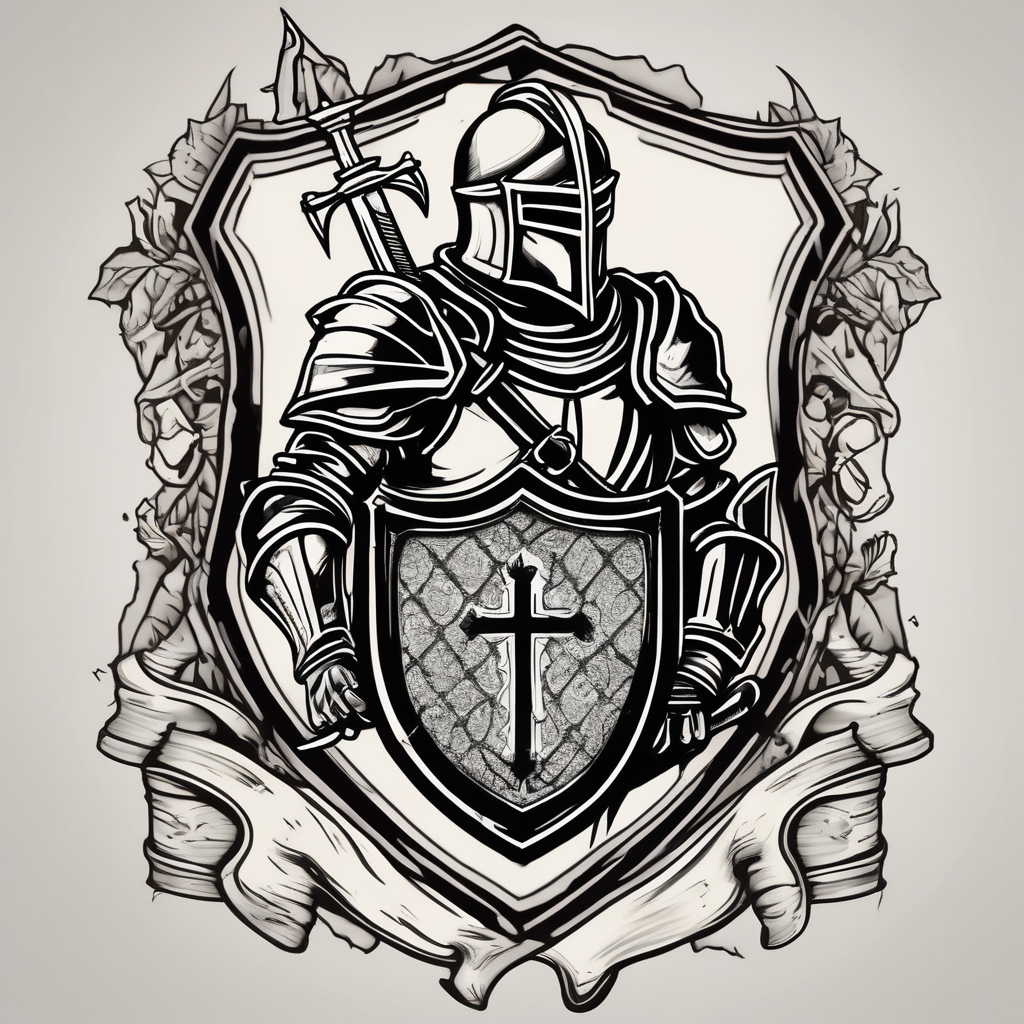 A knight with a bible on his shield cute-ideas, diseño de tatuaje Old school generado con IA