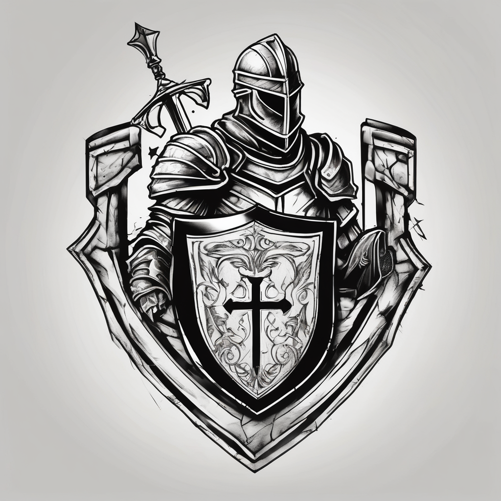 A knight with a bible on his shield cute-ideas, diseño de tatuaje Boceto generado con IA