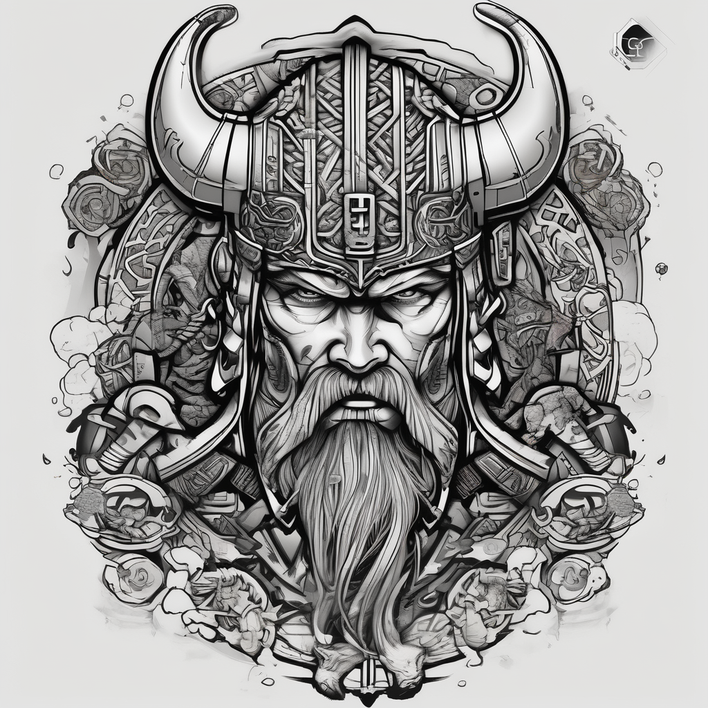viking cyberpunk, diseño de tatuaje Japonés generado con IA