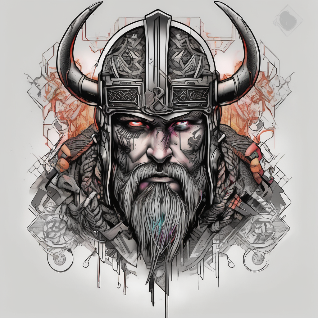viking cyberpunk, diseño de tatuaje Realista generado con IA