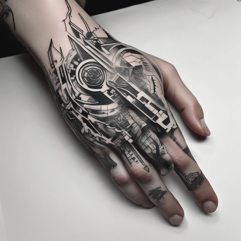 cyberpunk 2077, hand tattoo,, diseño de tatuaje Surrealista generado con IA