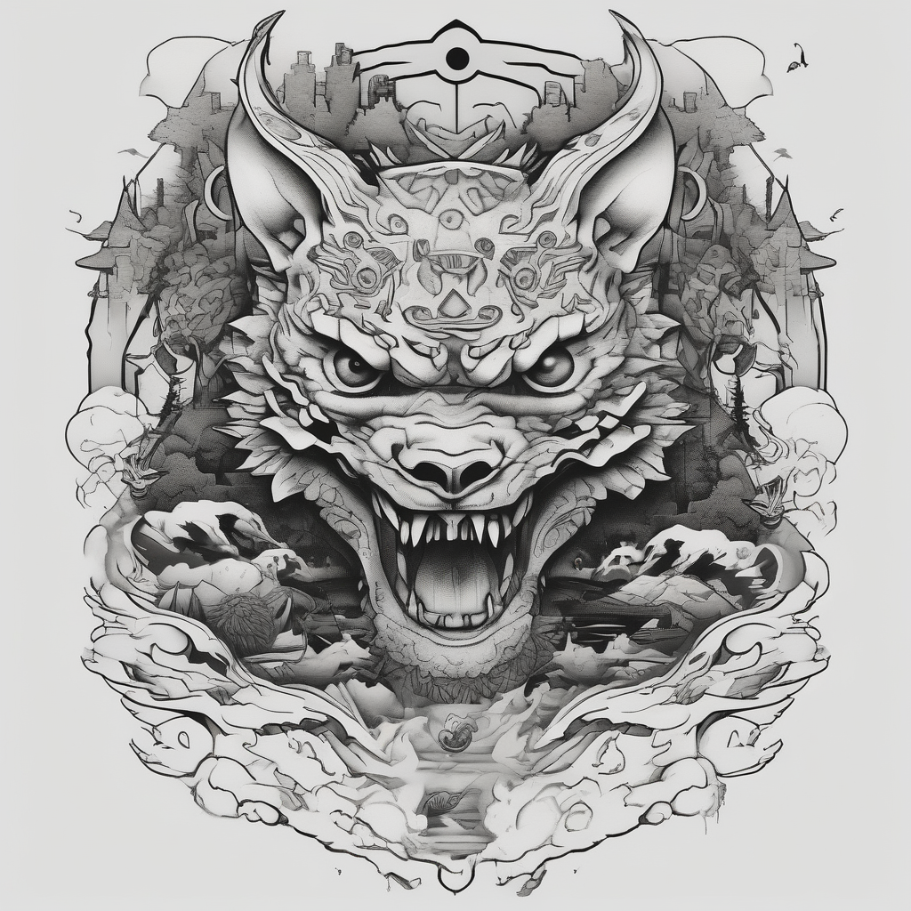 studio ghibli daz-studio-g8, AI-generated Black and White tattoo design