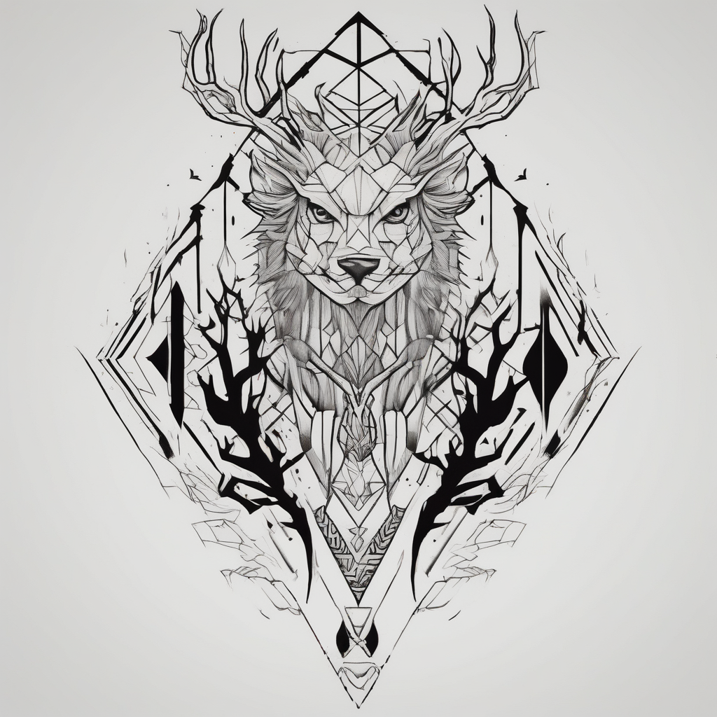 Forest spirit, Studio Ghibli daz-studio-g8, AI-generated Geometric tattoo design