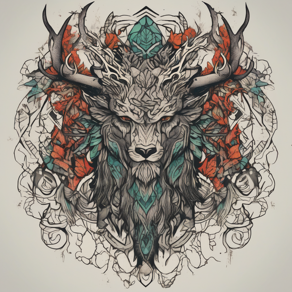 Forest spirit, Studio Ghibli daz-studio-g8, AI-generated Blackwork tattoo design